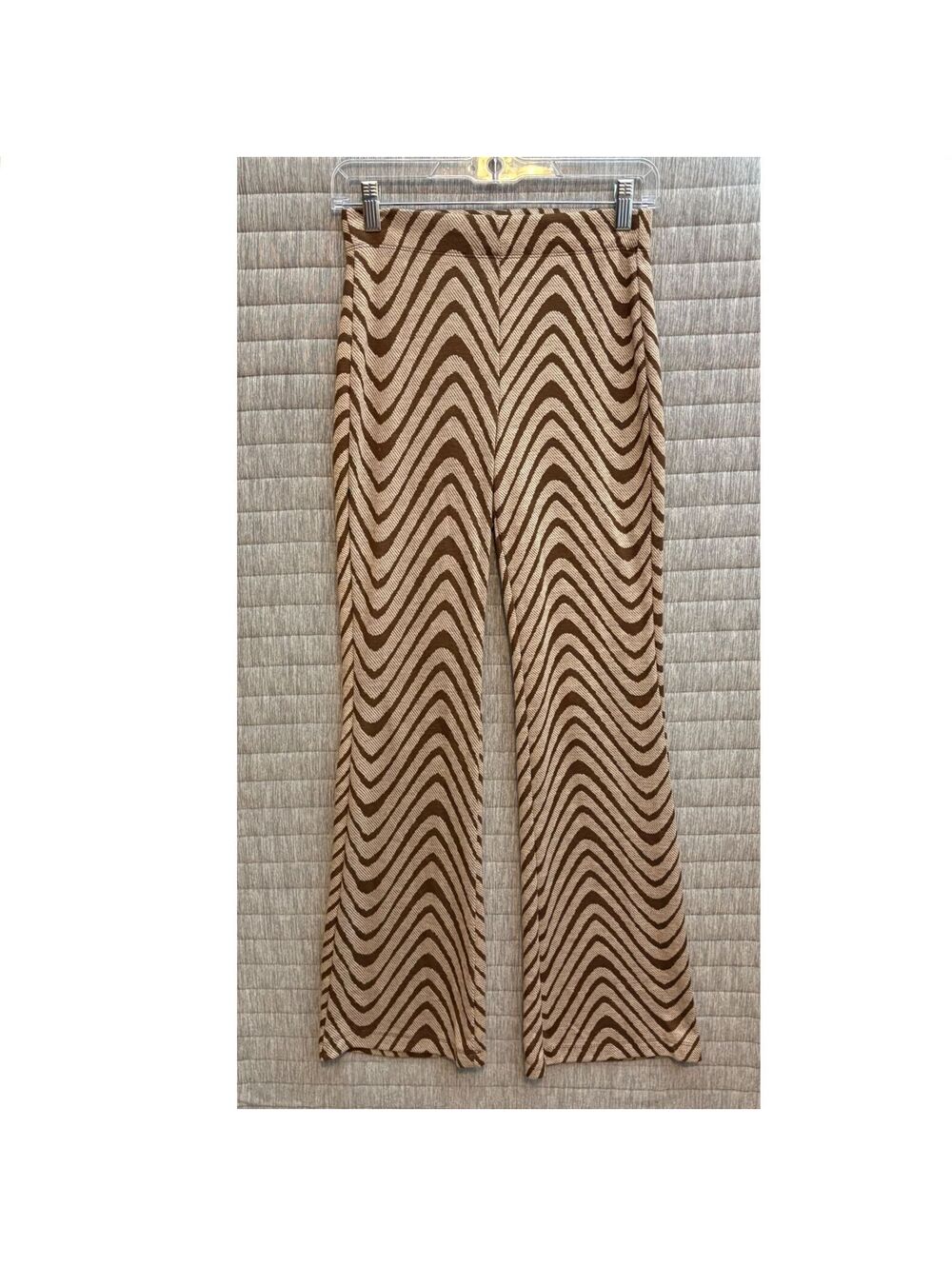 Urban Outfitters Brown Beige Zigzag Pattern Knit Pants Small Groovy Eclectic